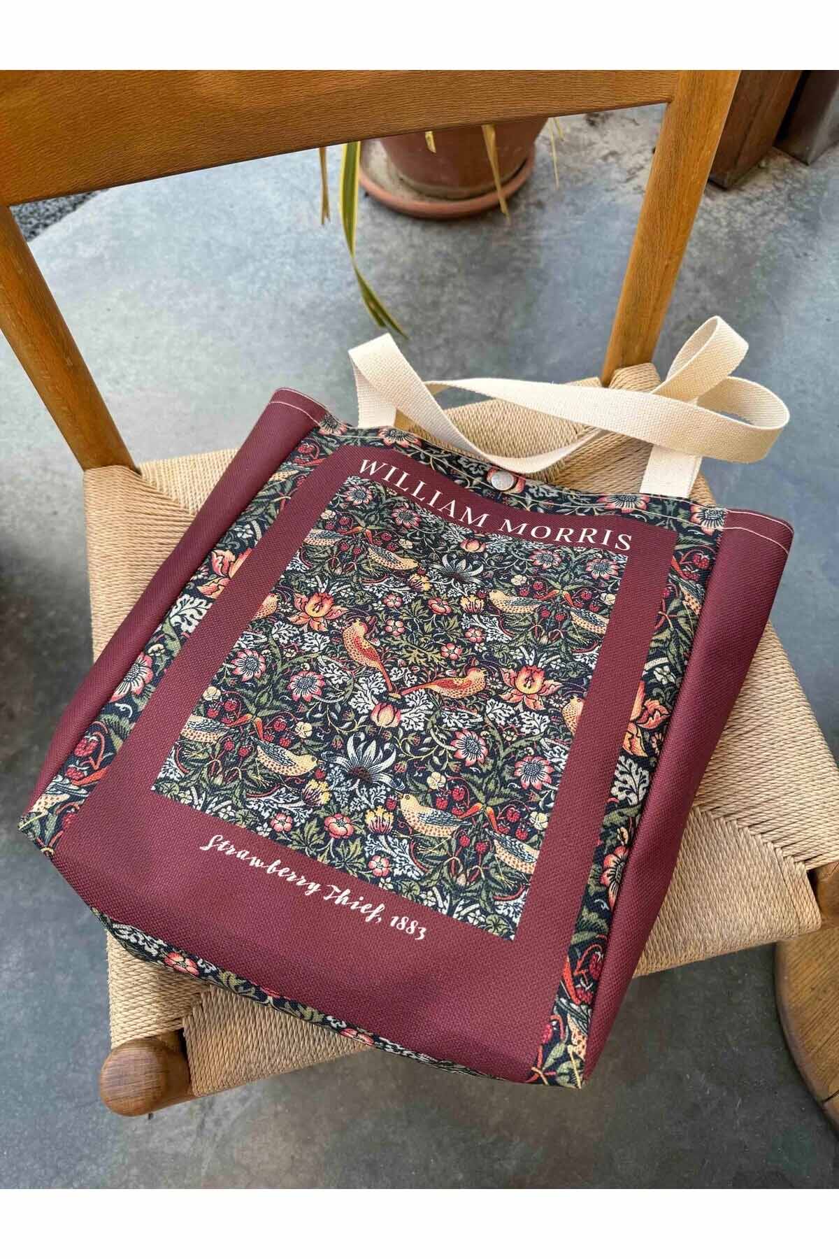 William Morris Kanvas Bez Çanta Yıkanabilir Metal Çıtçıtlı Cepli