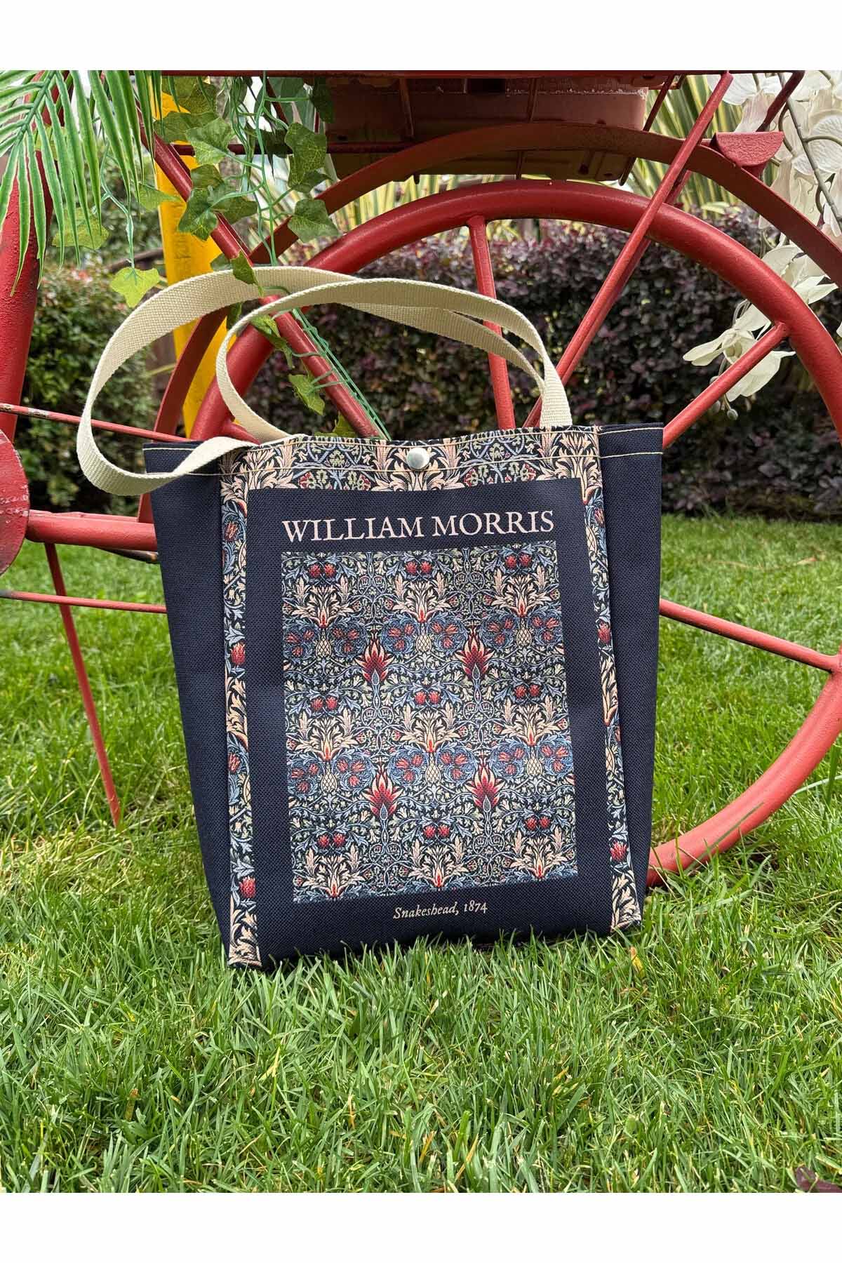 William Morris Kanvas Bez Çanta Yıkanabilir Metal Çıtçıtlı Cepli