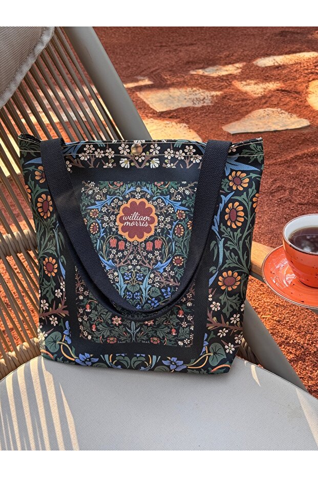 William Morris Kanvas Bez Çanta Yıkanabilir Metal Çıtçıtlı 35x38cm (KÜÇÜK BOY)