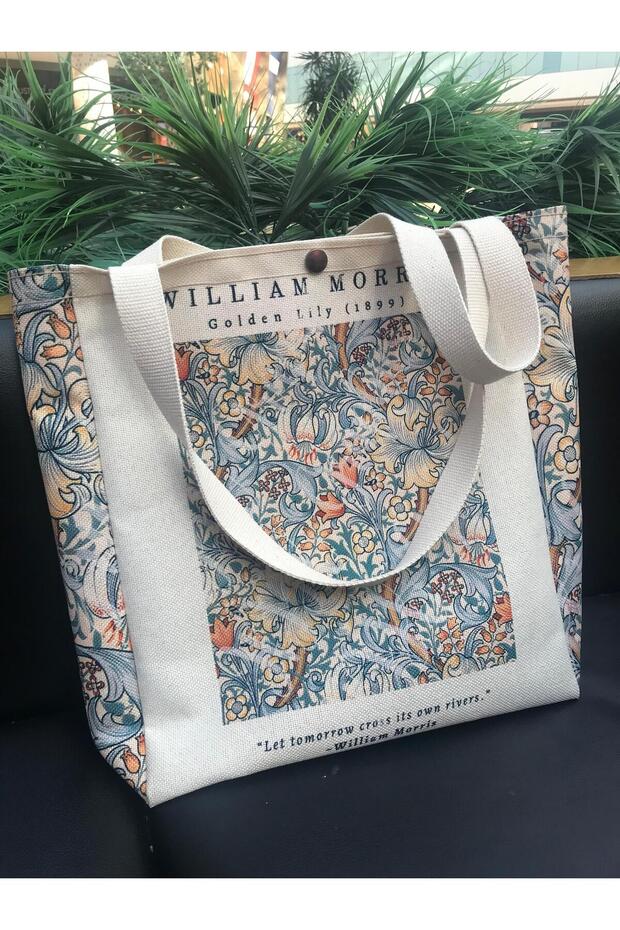 William Morris Kanvas Bez Çanta Yıkanabilir Metal Çıtçıtlı Cepli