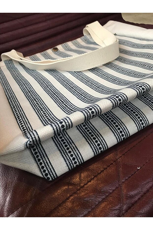 ÇİZGİLİ KANVAS BEZ ÇANTA