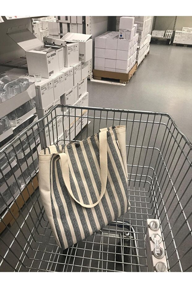 ÇİZGİLİ KANVAS BEZ ÇANTA