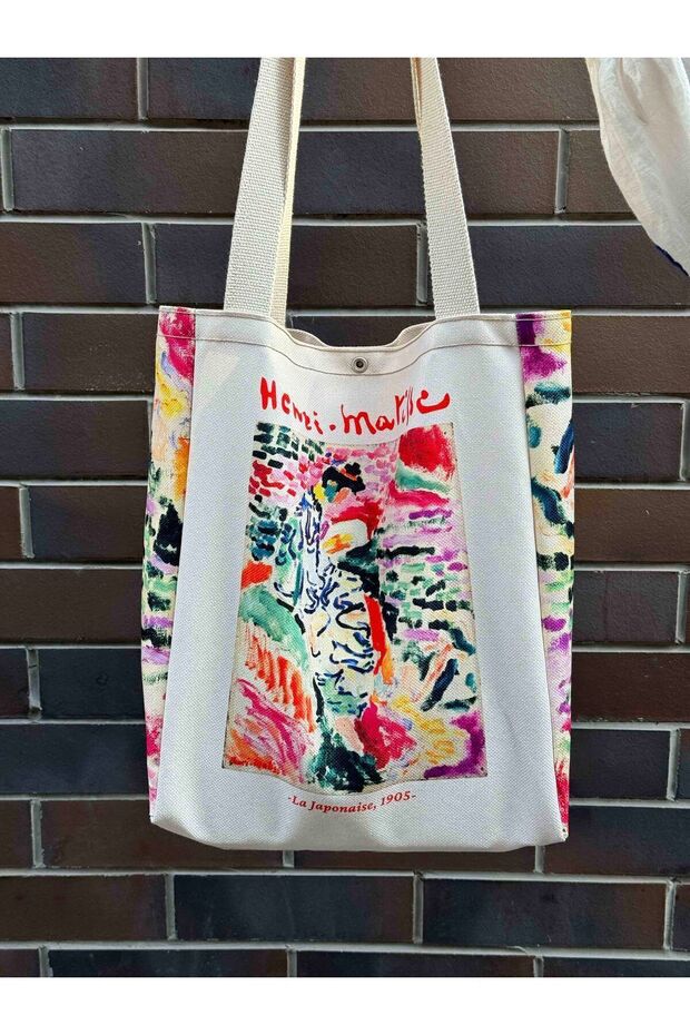 Henri Matisse Kanvas Bez Çanta & Makyaj Çantası, Kalemlik Yıkanabilir Metal Çıtçıtlı Cepli