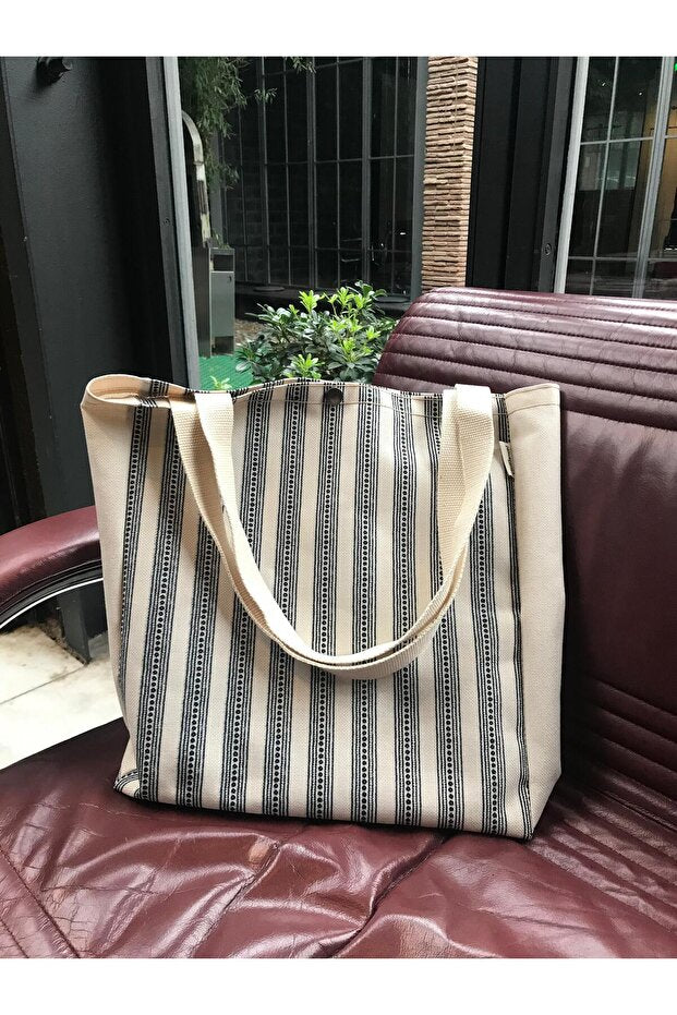 ÇİZGİLİ KANVAS BEZ ÇANTA