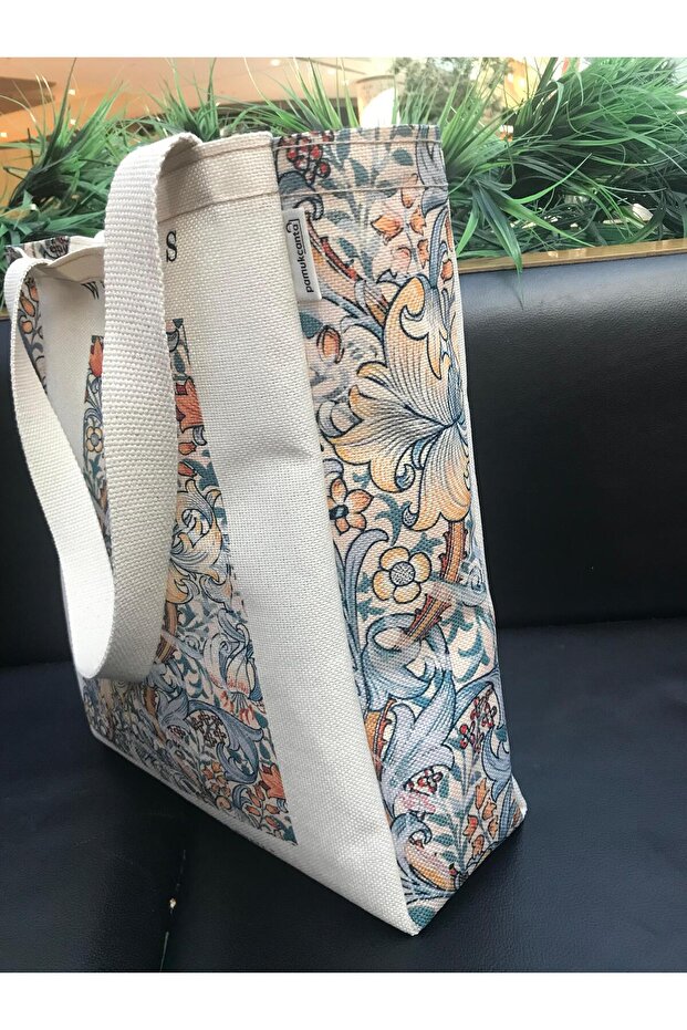 William Morris Kanvas Bez Çanta Yıkanabilir Metal Çıtçıtlı Cepli