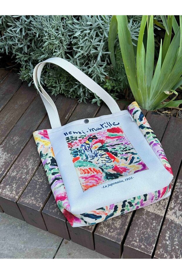 Henri Matisse Kanvas Bez Çanta & Makyaj Çantası, Kalemlik Yıkanabilir Metal Çıtçıtlı Cepli