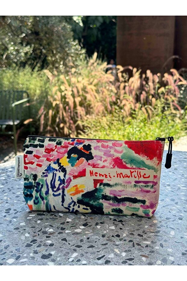 Henri Matisse Kanvas Bez Çanta & Makyaj Çantası, Kalemlik Yıkanabilir Metal Çıtçıtlı Cepli