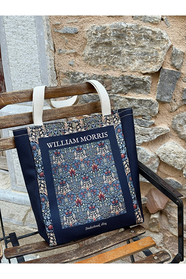 William Morris Kanvas Bez Çanta Yıkanabilir Metal Çıtçıtlı Cepli