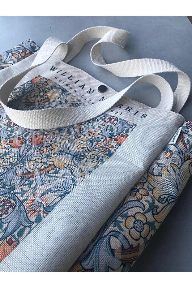 William Morris Kanvas Bez Çanta Yıkanabilir Metal Çıtçıtlı Cepli