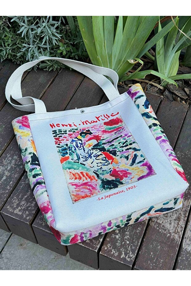 Henri Matisse Kanvas Bez Çanta & Makyaj Çantası, Kalemlik Yıkanabilir Metal Çıtçıtlı Cepli