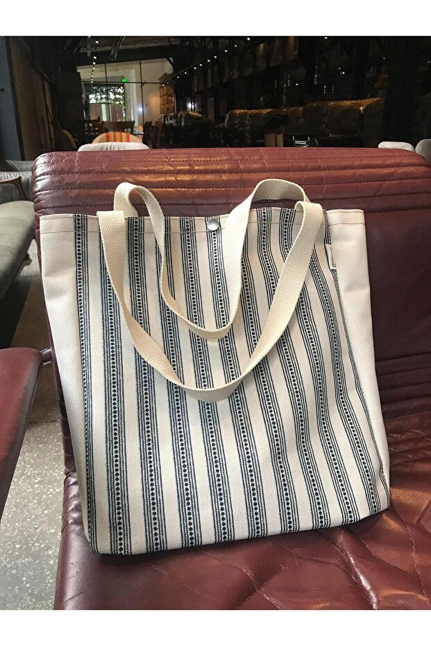 ÇİZGİLİ KANVAS BEZ ÇANTA