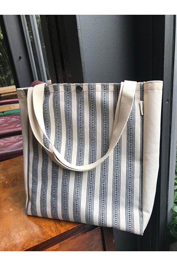 ÇİZGİLİ KANVAS BEZ ÇANTA