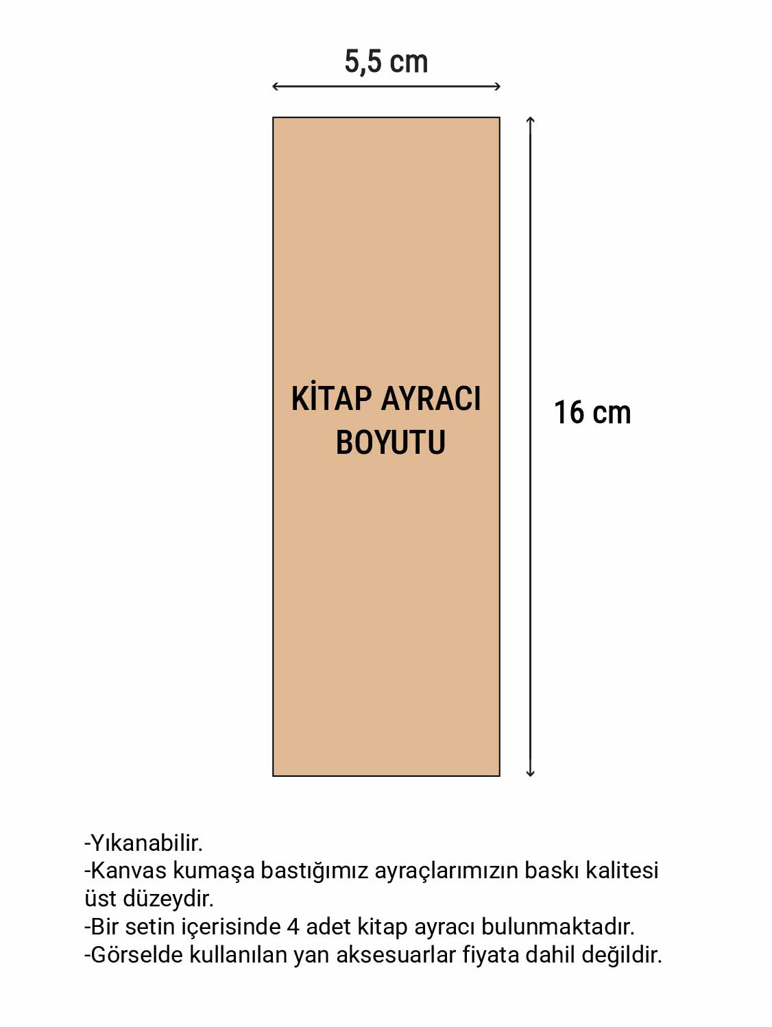 Sanatsal Tasarım Kanvas Kumaş Kitap Ayracı (4'LÜ) Yıkanabilir