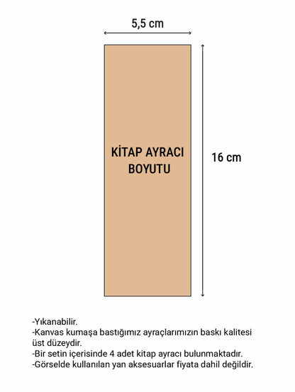 Sanatsal Tasarım Kanvas Kumaş Kitap Ayracı (4'LÜ) Yıkanabilir