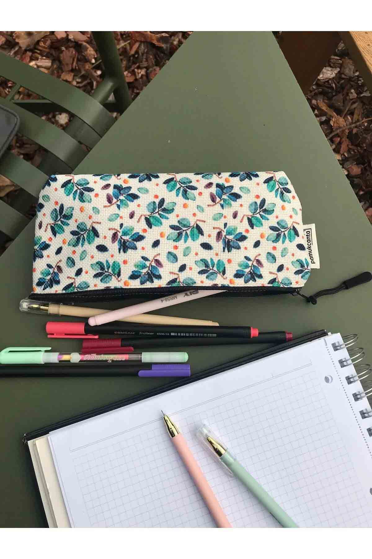 Yapraklı Kanvas Bez Kalemlik