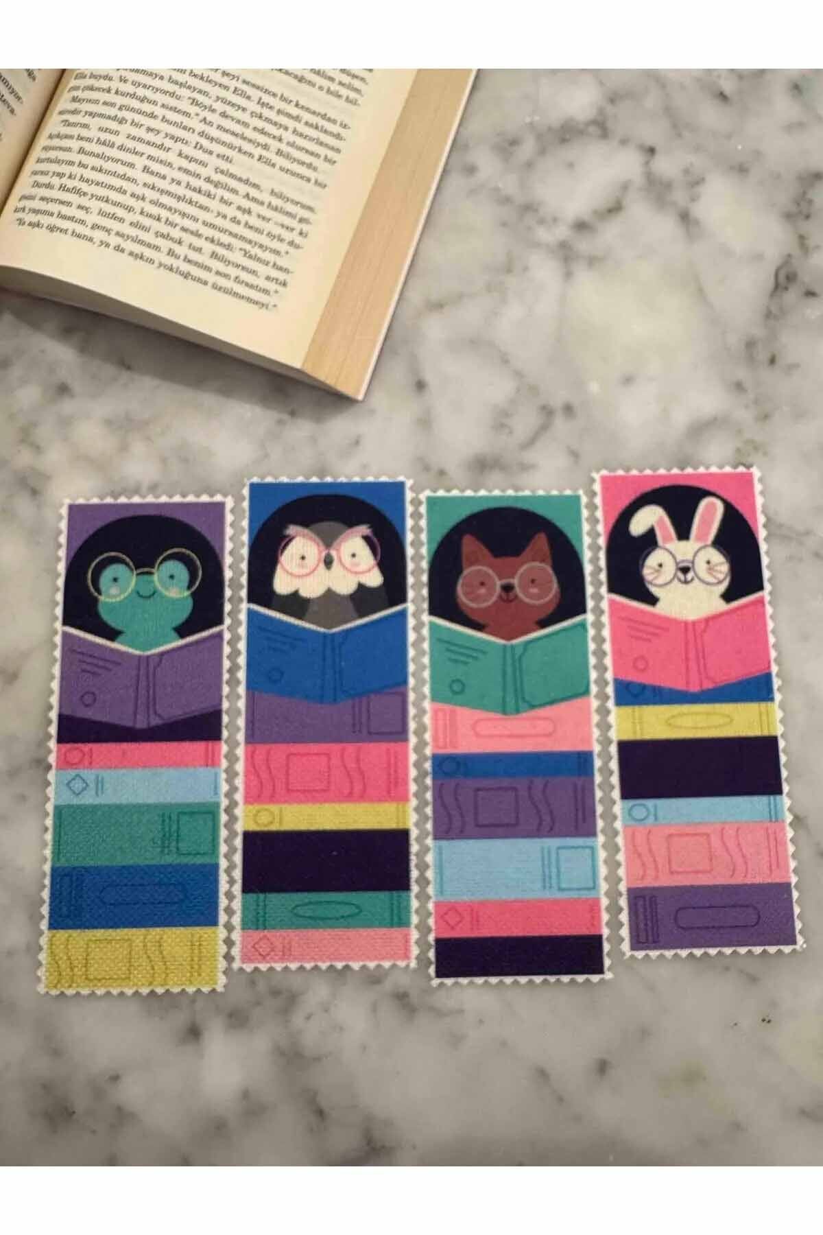 Sevimli Hayvanlar Kanvas Kumaş Kitap Ayracı (4'LÜ) Yıkanabilir