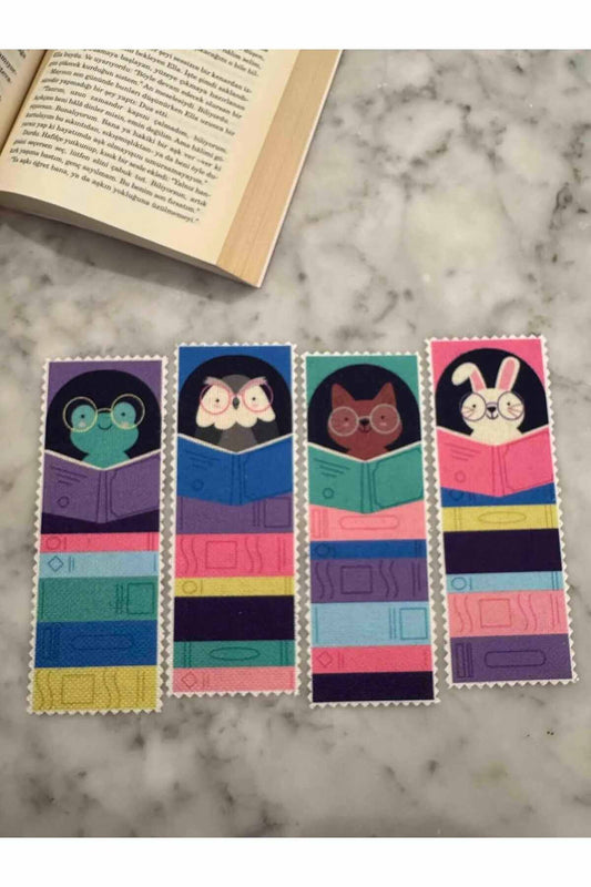 Sevimli Hayvanlar Kanvas Kumaş Kitap Ayracı (4'LÜ) Yıkanabilir