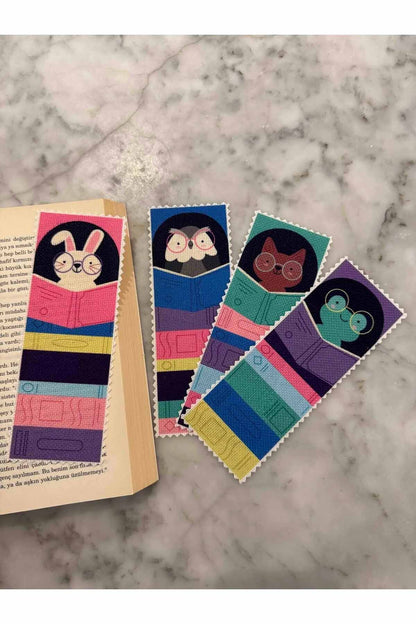 Sevimli Hayvanlar Kanvas Kumaş Kitap Ayracı (4'LÜ) Yıkanabilir
