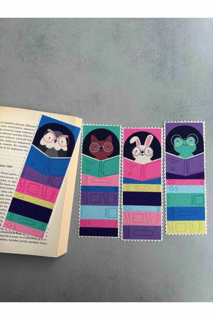 Sevimli Hayvanlar Kanvas Kumaş Kitap Ayracı (4'LÜ) Yıkanabilir
