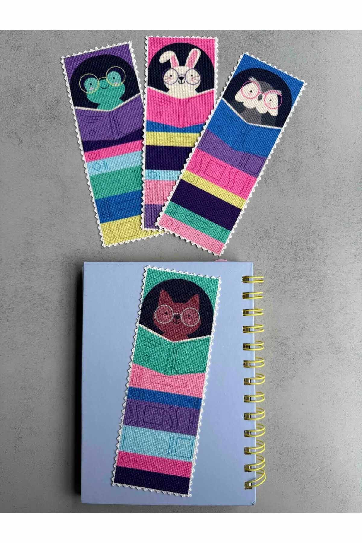 Sevimli Hayvanlar Kanvas Kumaş Kitap Ayracı (4'LÜ) Yıkanabilir