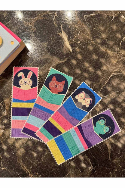 Sevimli Hayvanlar Kanvas Kumaş Kitap Ayracı (4'LÜ) Yıkanabilir