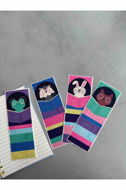 Sevimli Hayvanlar Kanvas Kumaş Kitap Ayracı (4'LÜ) Yıkanabilir