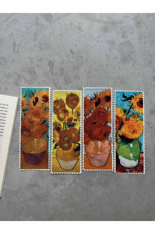 Van Gogh Ayçiçekleri Kanvas Kumaş Kitap Ayracı (4'LÜ) Yıkanabilir