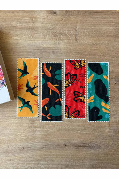 Sevimli Hayvanlar Kanvas Kumaş Kitap Ayracı (4'LÜ) Yıkanabilir