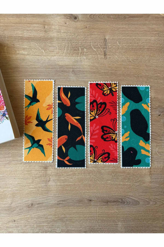 Sevimli Hayvanlar Kanvas Kumaş Kitap Ayracı (4'LÜ) Yıkanabilir