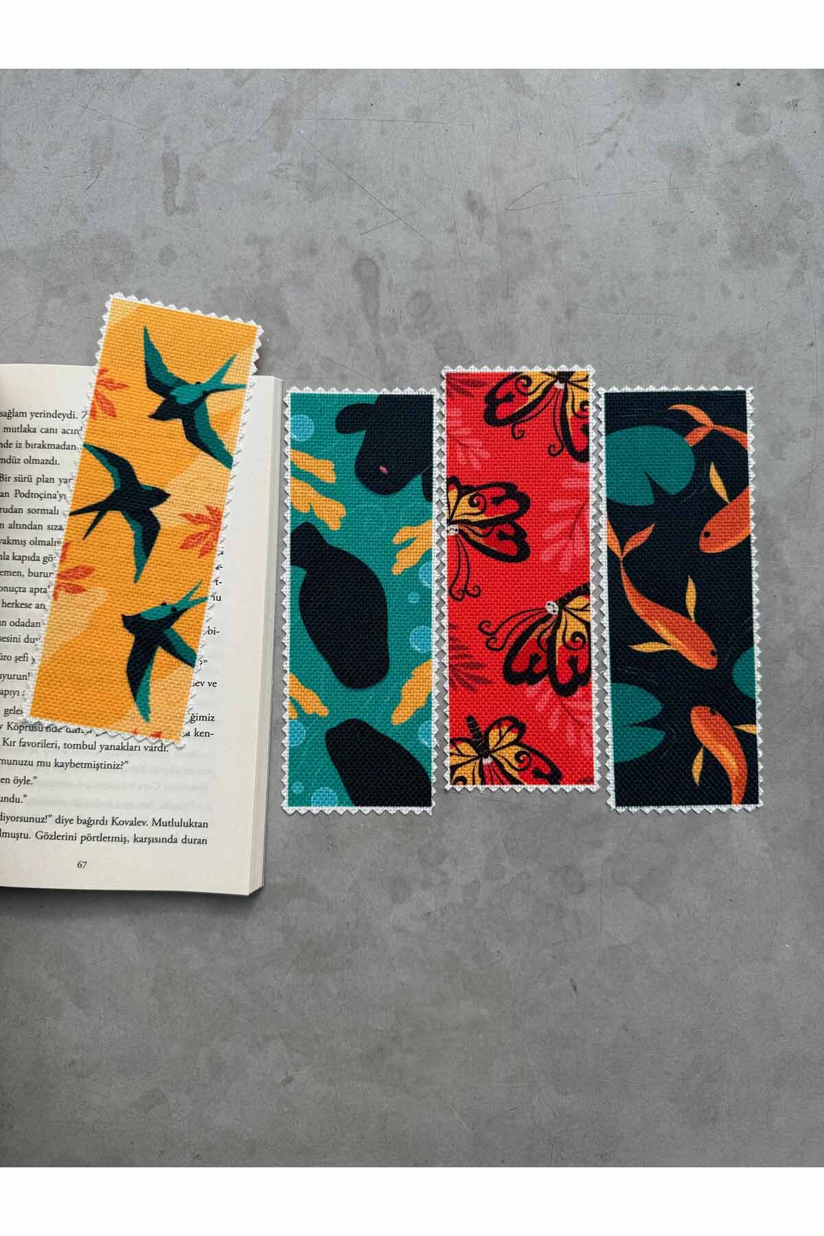 Sevimli Hayvanlar Kanvas Kumaş Kitap Ayracı (4'LÜ) Yıkanabilir