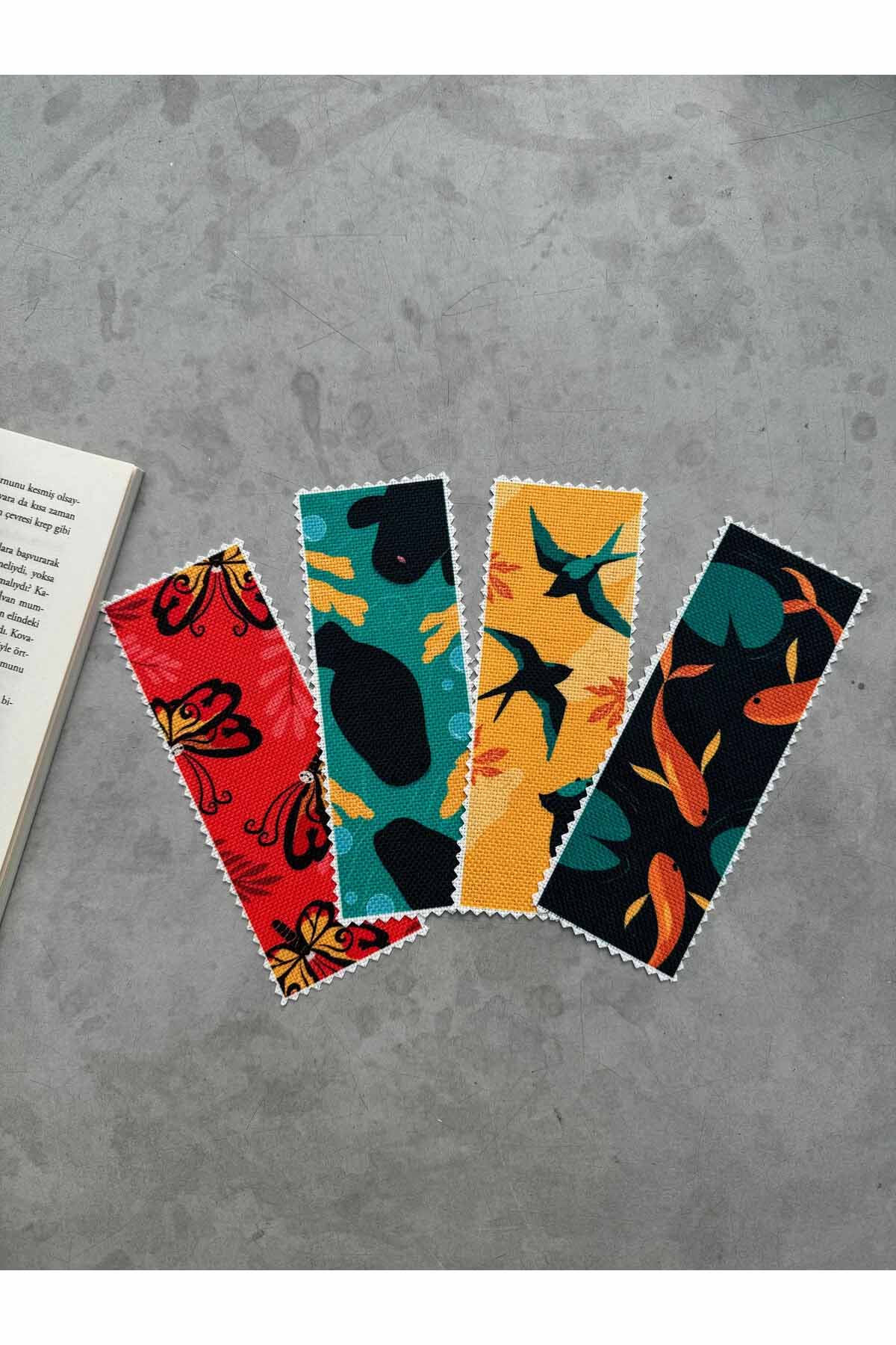 Sevimli Hayvanlar Kanvas Kumaş Kitap Ayracı (4'LÜ) Yıkanabilir