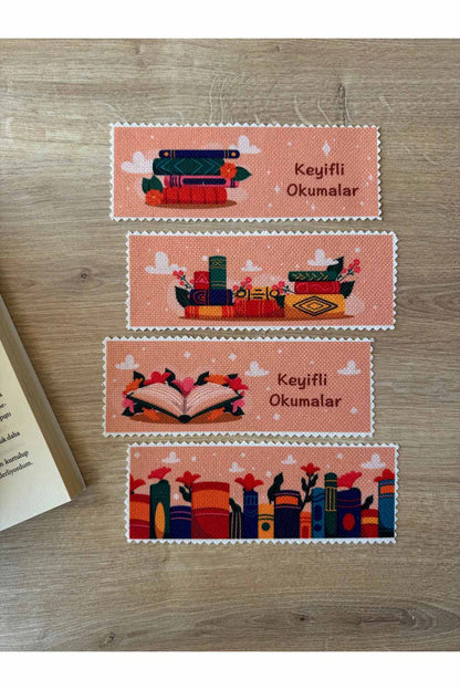 Sanatsal Tasarım Kanvas Kumaş Kitap Ayracı (4'LÜ) Yıkanabilir