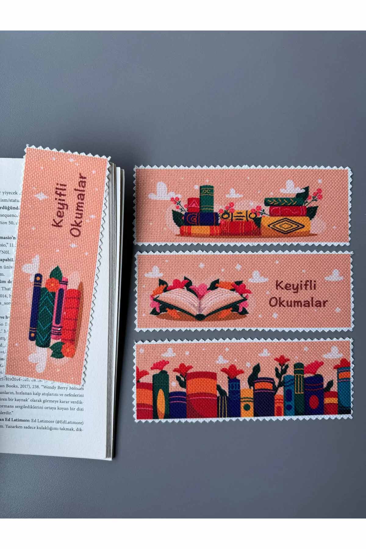 Sanatsal Tasarım Kanvas Kumaş Kitap Ayracı (4'LÜ) Yıkanabilir