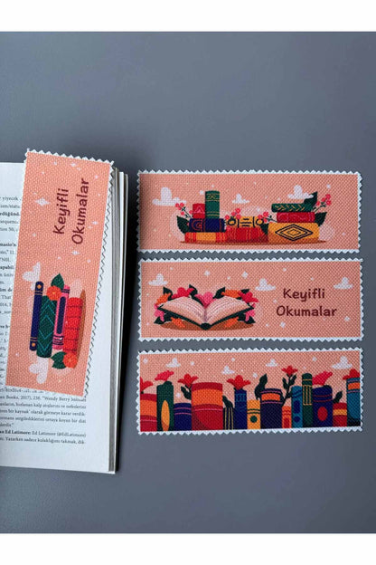 Sanatsal Tasarım Kanvas Kumaş Kitap Ayracı (4'LÜ) Yıkanabilir