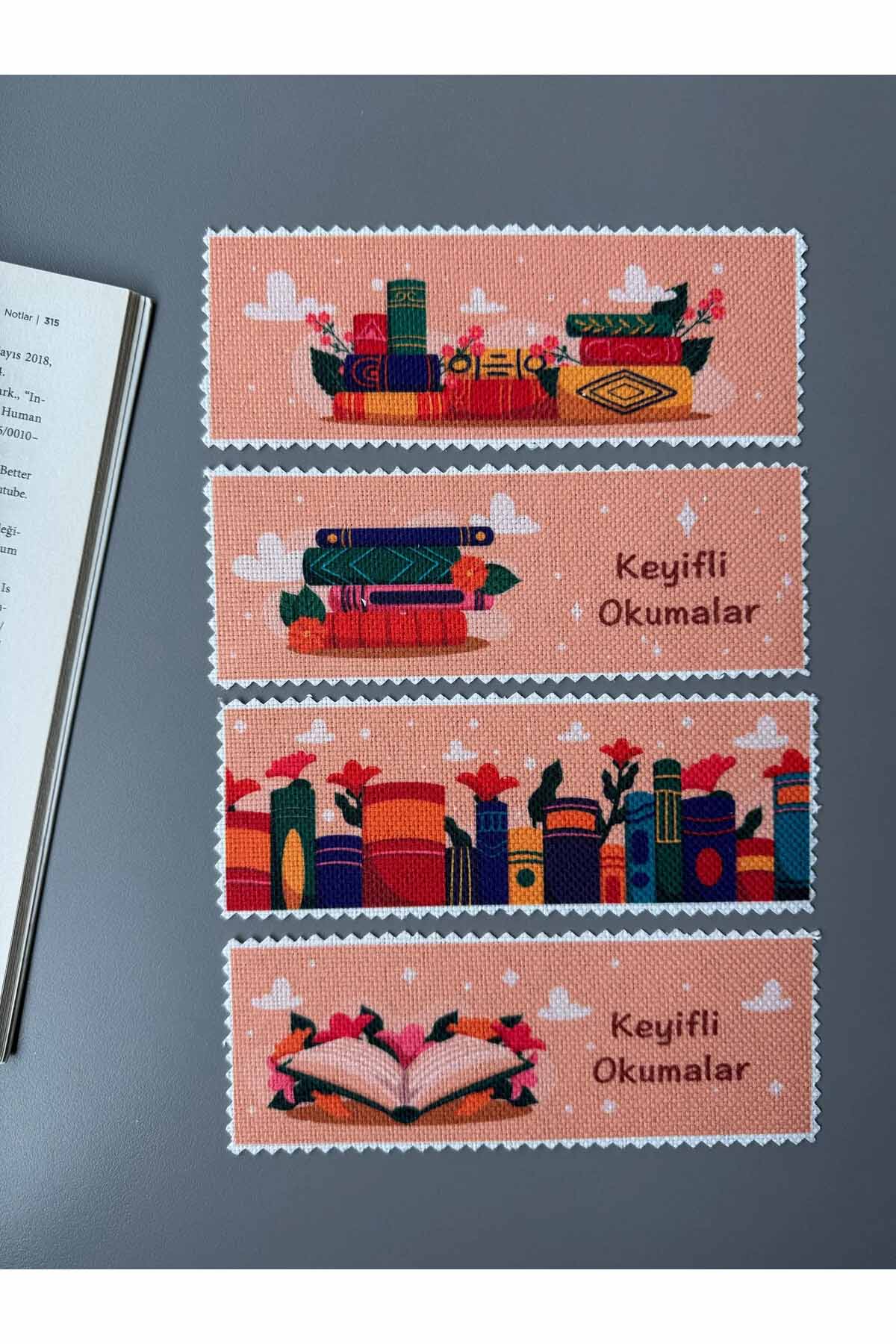 Sanatsal Tasarım Kanvas Kumaş Kitap Ayracı (4'LÜ) Yıkanabilir