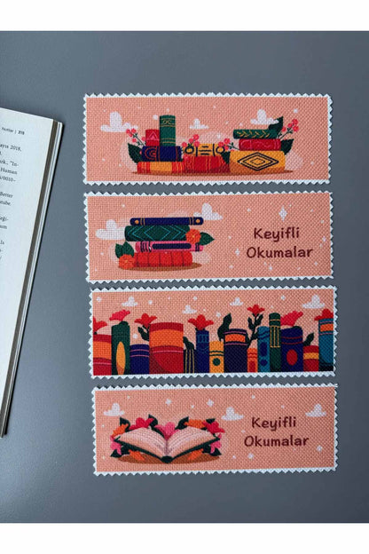 Sanatsal Tasarım Kanvas Kumaş Kitap Ayracı (4'LÜ) Yıkanabilir