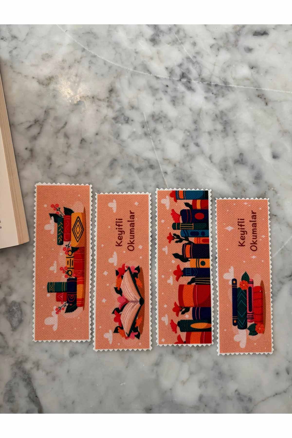 Sanatsal Tasarım Kanvas Kumaş Kitap Ayracı (4'LÜ) Yıkanabilir