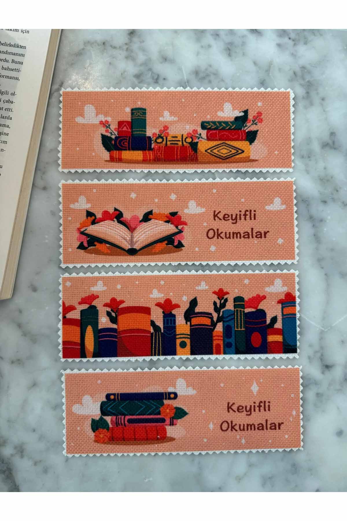 Sanatsal Tasarım Kanvas Kumaş Kitap Ayracı (4'LÜ) Yıkanabilir