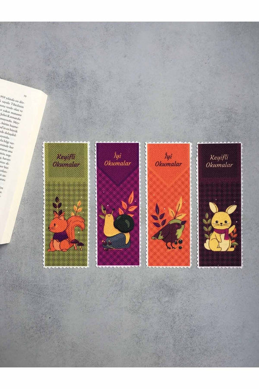 Sevimli Hayvanlar Kanvas Kumaş Kitap Ayracı (4'LÜ) Yıkanabilir