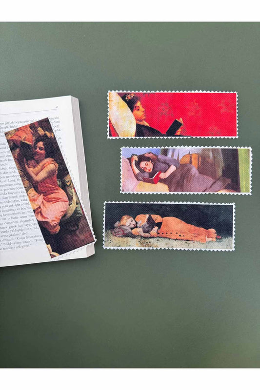 Sanatsal Tasarım Yıkanabilir Kanvas Kumaş Kitap Ayracı (4'LÜ) Yıkanabilir