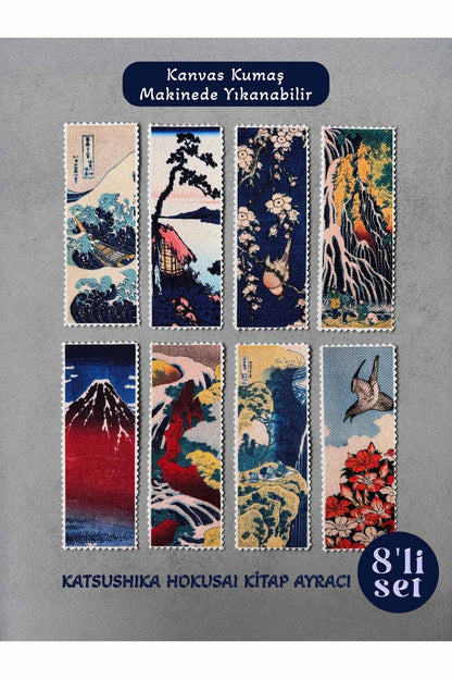 Katsushika Hokusai Kanvas Kumaş Kitap Ayracı (8'Lİ) Yıkanabilir