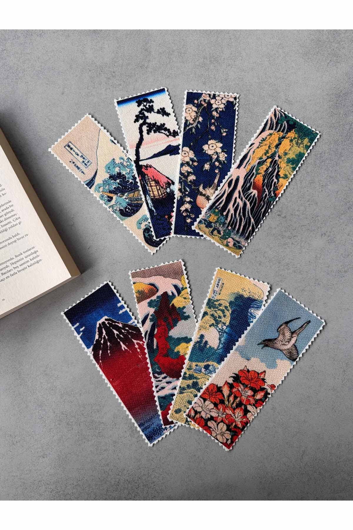 Katsushika Hokusai Kanvas Kumaş Kitap Ayracı (8'Lİ) Yıkanabilir