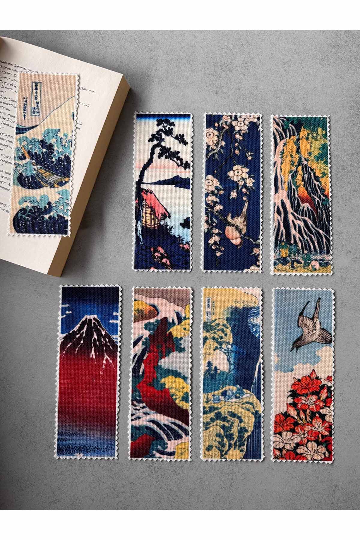 Katsushika Hokusai Kanvas Kumaş Kitap Ayracı (8'Lİ) Yıkanabilir