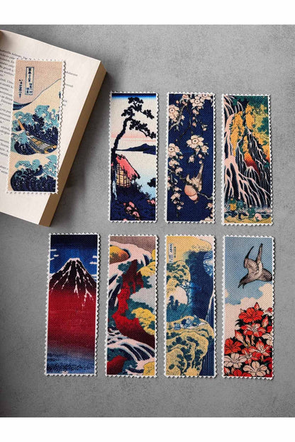 Katsushika Hokusai Kanvas Kumaş Kitap Ayracı (8'Lİ) Yıkanabilir