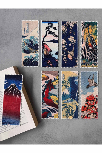 Katsushika Hokusai Kanvas Kumaş Kitap Ayracı (8'Lİ) Yıkanabilir