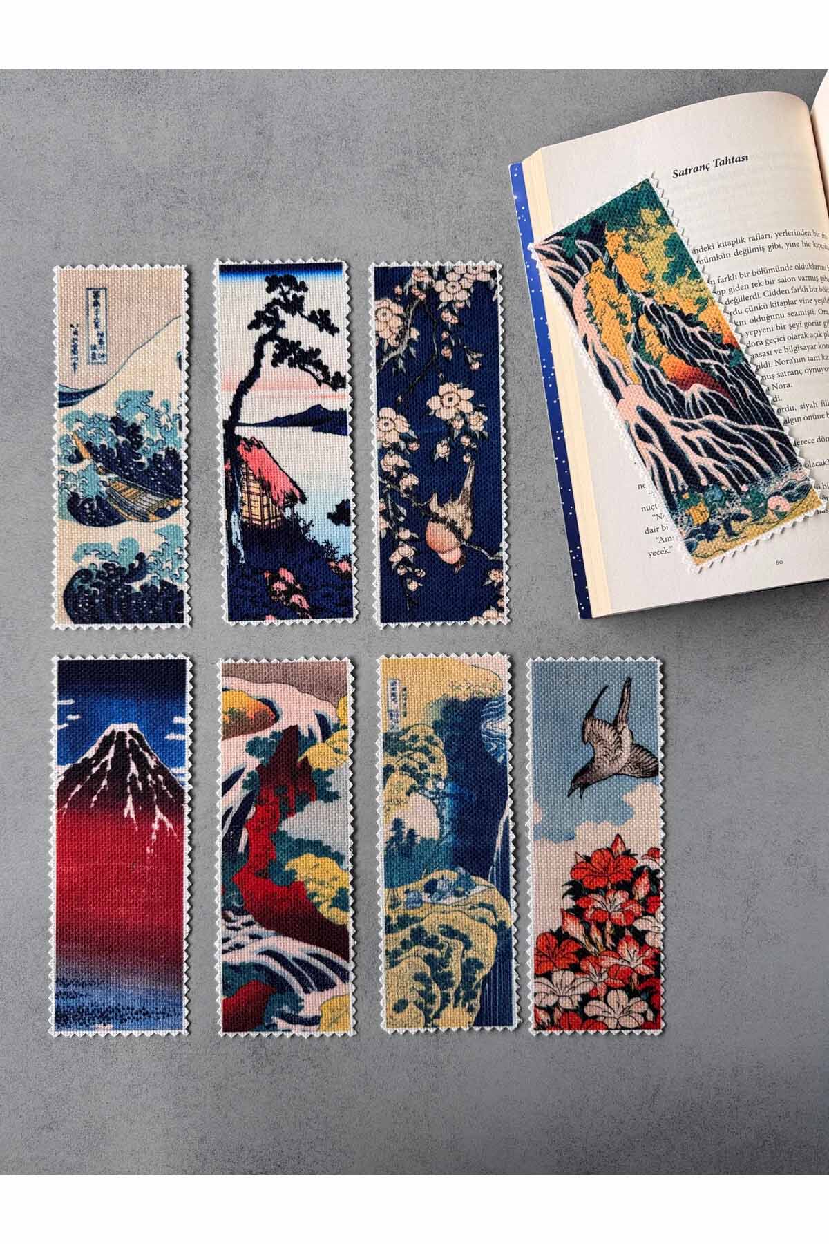 Katsushika Hokusai Kanvas Kumaş Kitap Ayracı (8'Lİ) Yıkanabilir