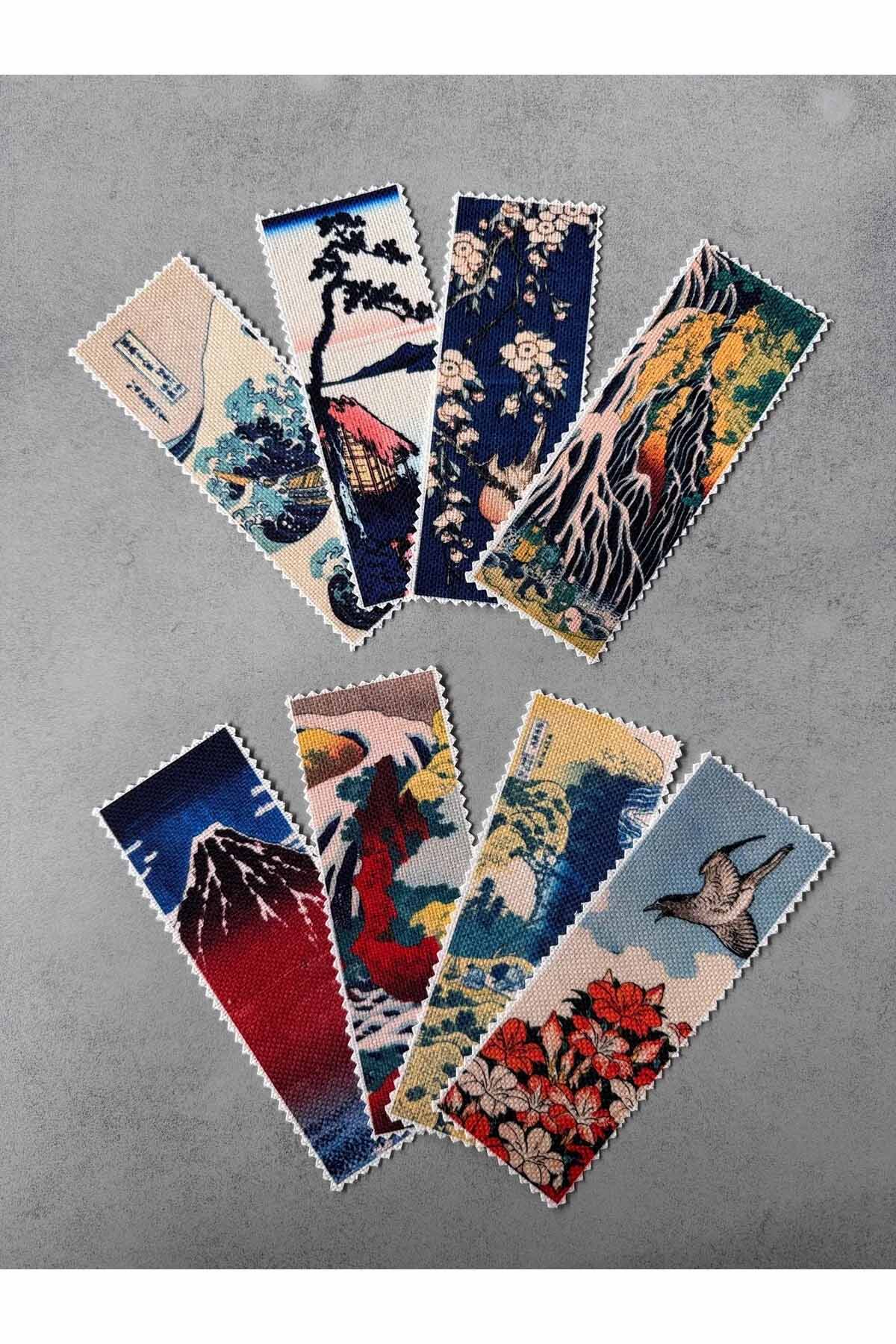 Katsushika Hokusai Kanvas Kumaş Kitap Ayracı (8'Lİ) Yıkanabilir