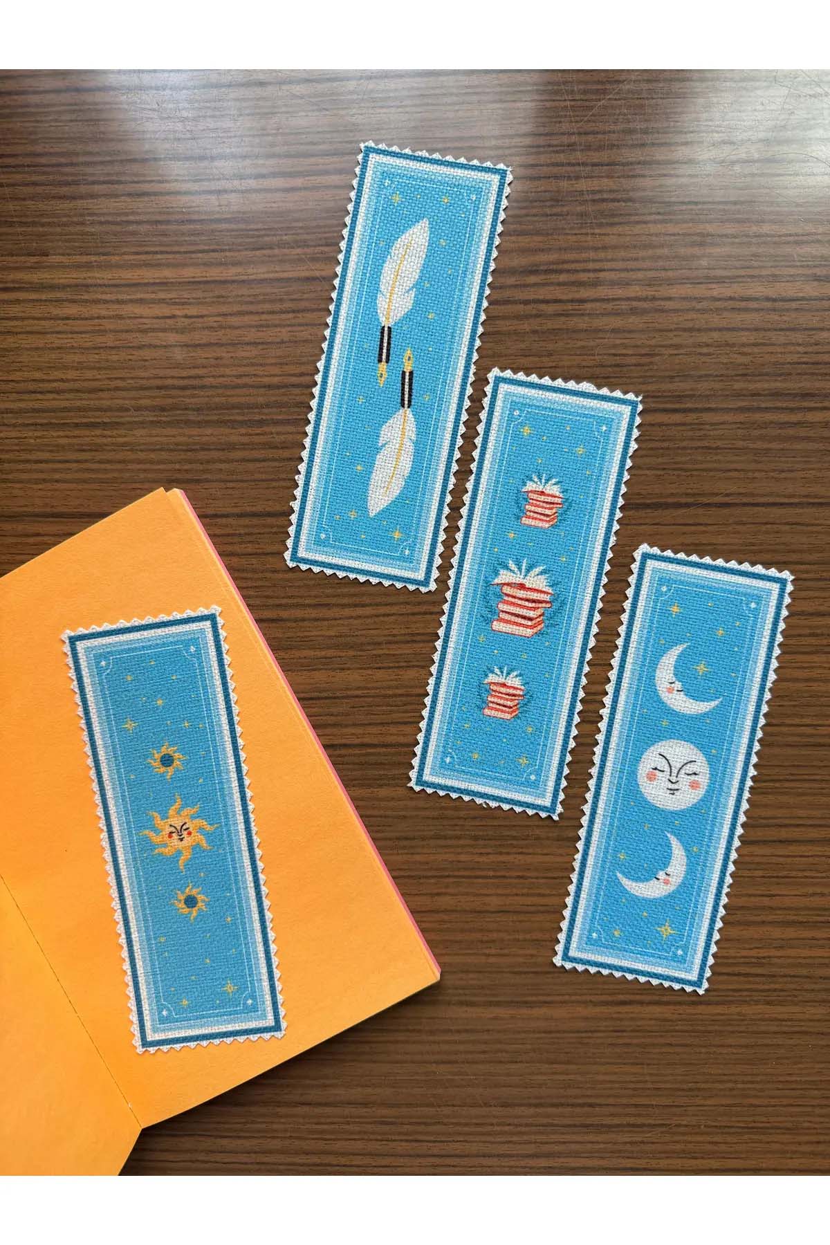 Sanatsal Tasarım Kanvas Kumaş Kitap Ayracı (4'LÜ) Yıkanabilir