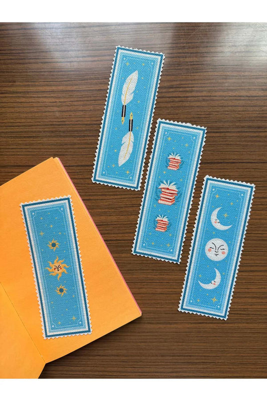 Sanatsal Tasarım Kanvas Kumaş Kitap Ayracı (4'LÜ) Yıkanabilir