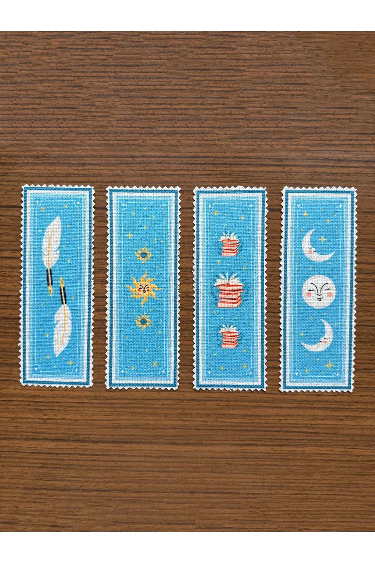 Sanatsal Tasarım Kanvas Kumaş Kitap Ayracı (4'LÜ) Yıkanabilir